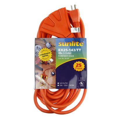 Sunlite EX25-14/3 25 Foot Extension Cord Tri Tap
