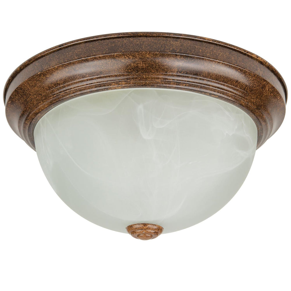 Sunlite 11" Decorative Dome Ceiling Fixture, Distressed Brown Finish, Alabaster Glass
