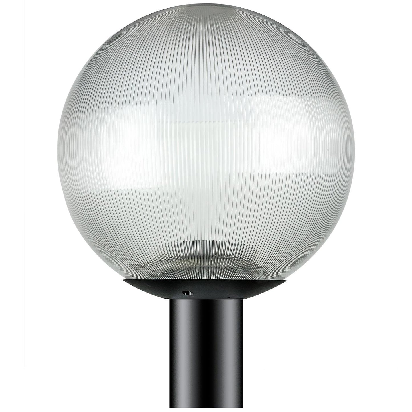 Sunlite 12" Decorative Outdoor Neckless Globe Polycarbonate Post Fixture, Black Finish, Clear Prismatic Lens, 3" Post Mount (not included)