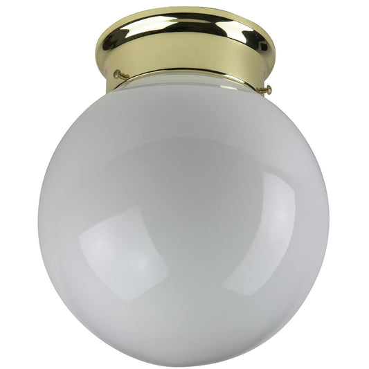 Sunlite 8" Energy Saving Globe Style Fixture, Polished Brass Finish, White Glass