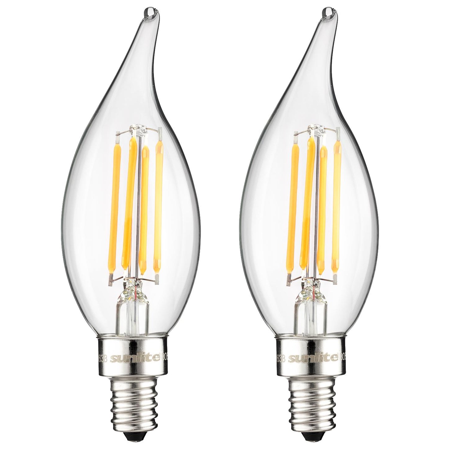 Sunlite LED Vintage Chandelier 4W (40W Equivalent) Light Bulb Candelabra (E12) Base, Warm White, 2-Pack