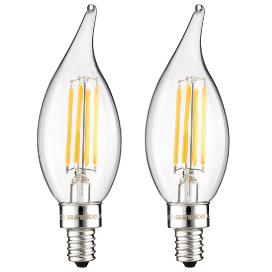 Sunlite LED Vintage Chandelier 4W (40W Equivalent) Light Bulb Candelabra (E12) Base, Warm White, 2-Pack