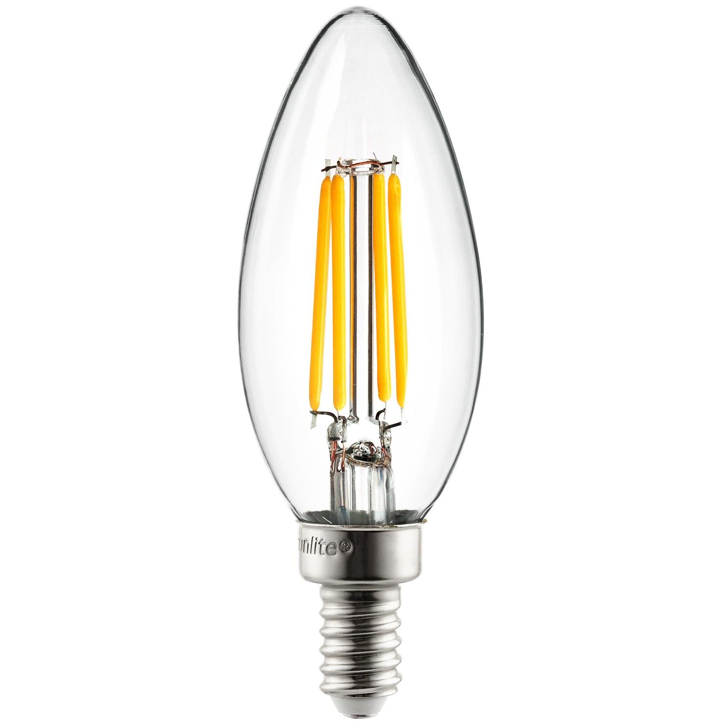 Sunlite 80663-SU LED Filament Chandelier Bulb with Torpedo Tip, 4 Watts (40W Equivalent), Candelabra Base (E12), Clear, Dimmable, 27K - Warm White 1 Pack
