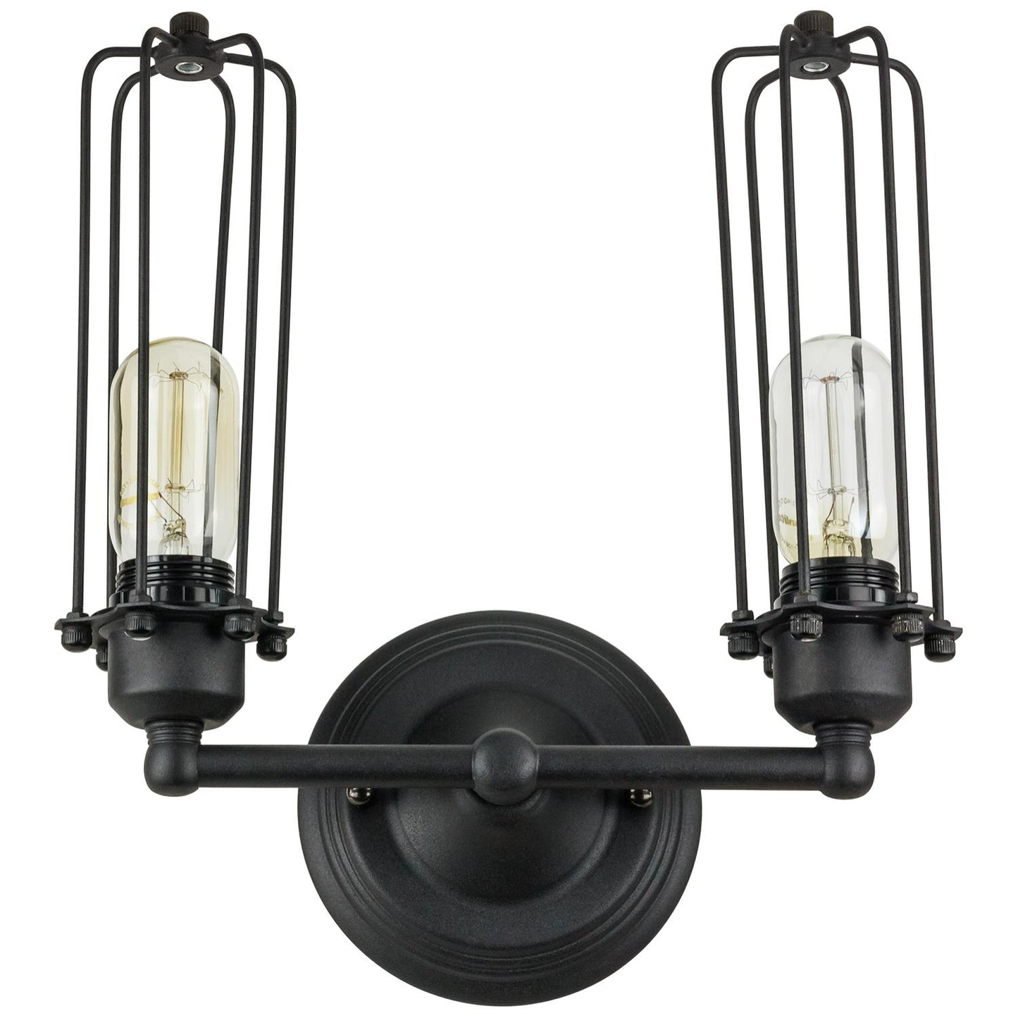 Sunlite 2 Wall Cage Wall Sconce Vintage Antique Style Fixture, Matte Black Finish