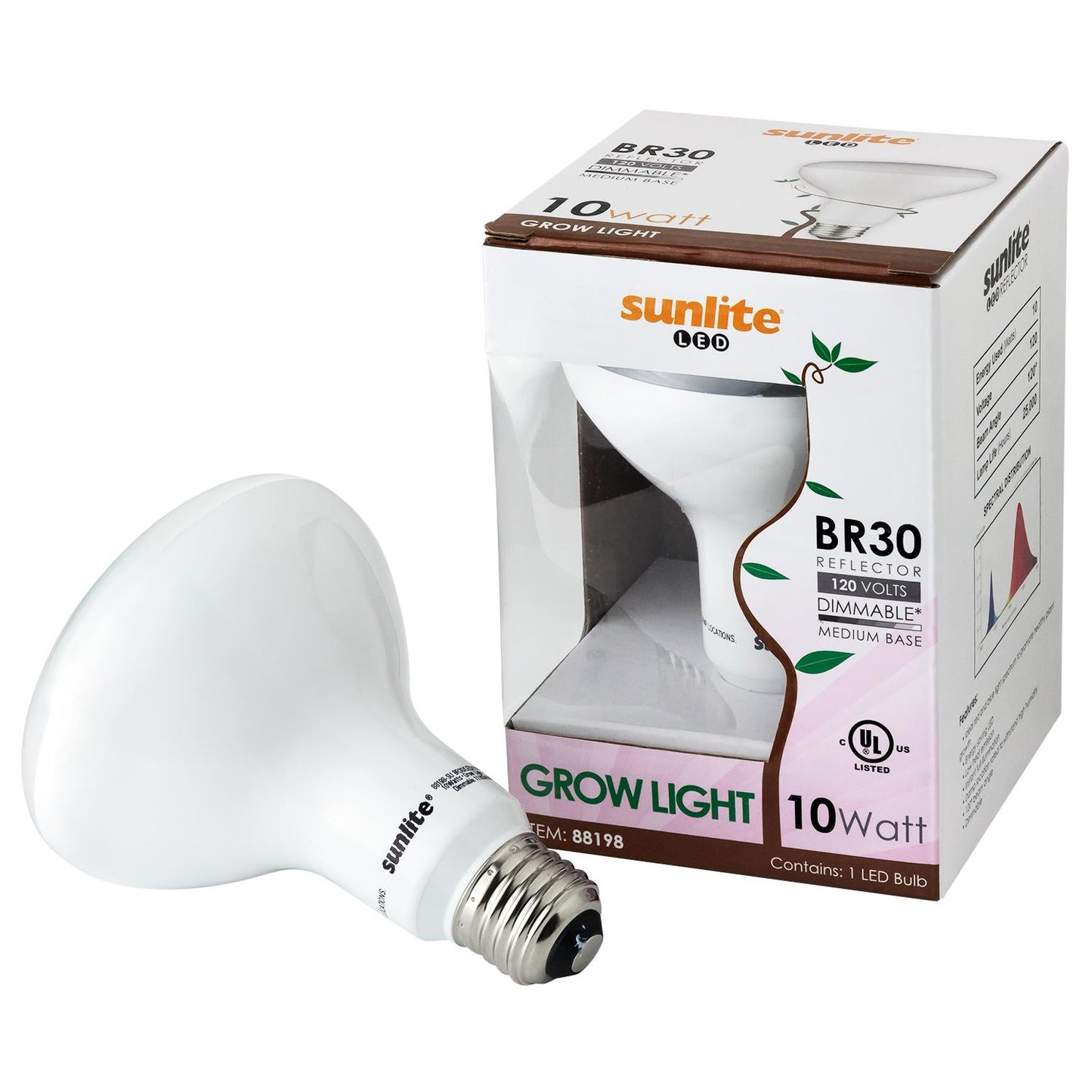 Sunlite BR30/LED/PGL/10W LED 10W BR30 Reflector Grow Plant Flood Light Blubs, Medium (E26) Base