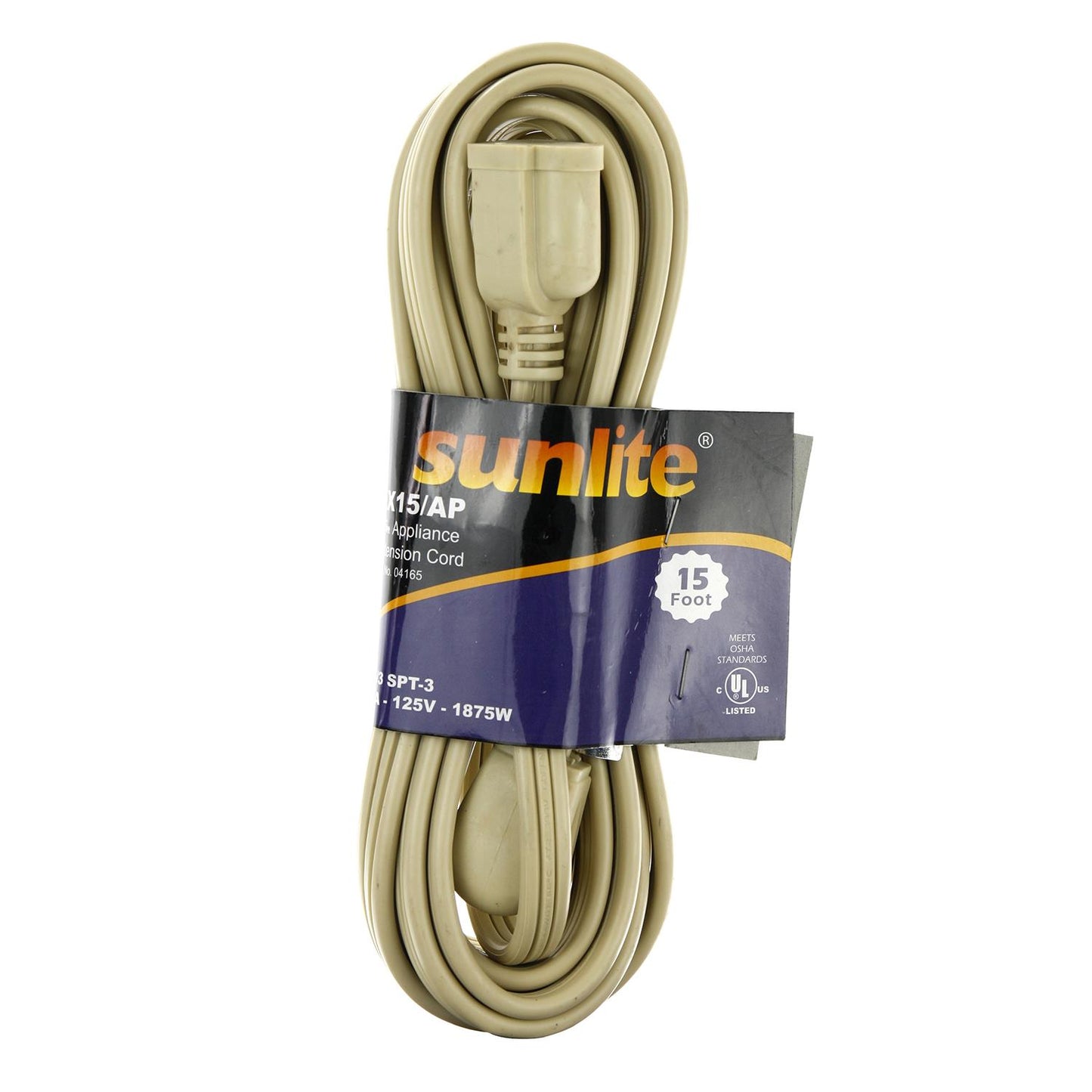 Sunlite EX15/AP Appliance 15-Feet Extension Cord, Grey