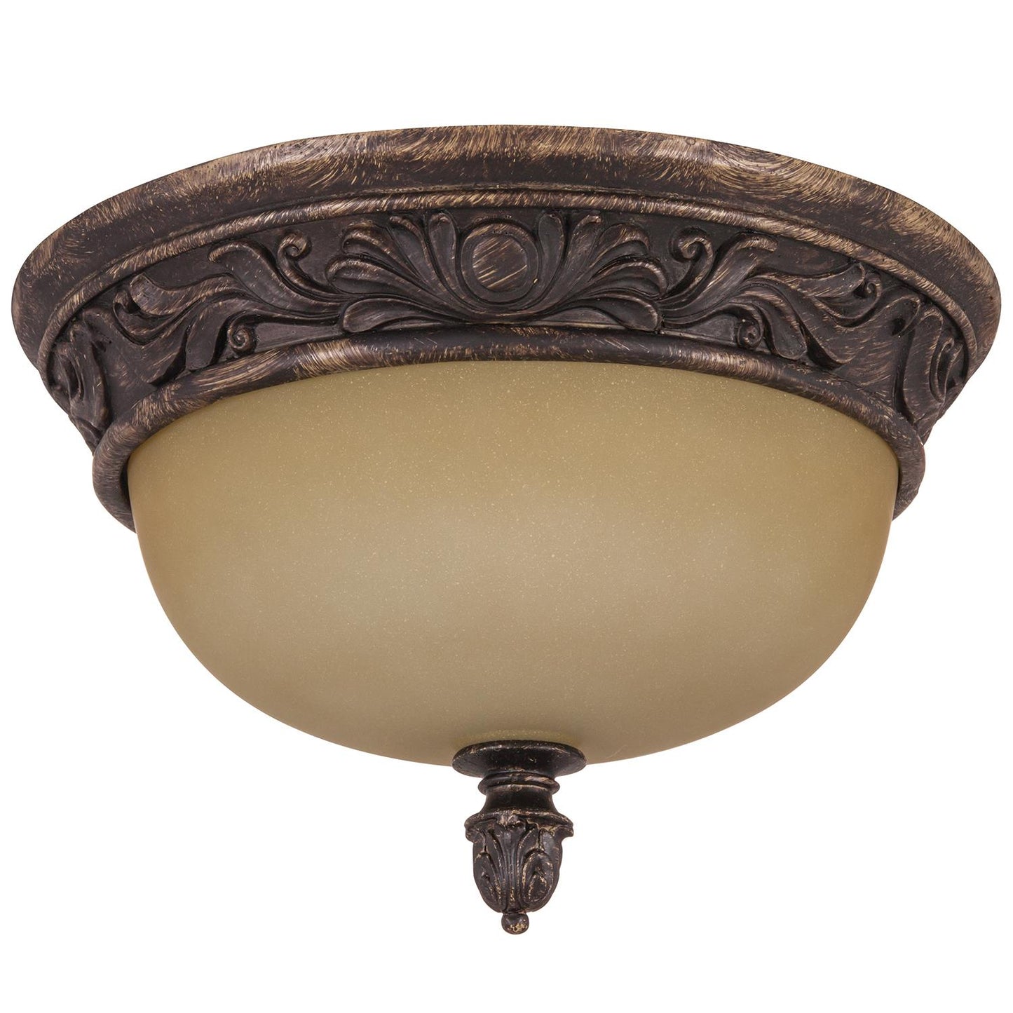 Sunlite 13" Decorative Dome Ceiling Fixture, Antique Brown Finish, Tea Stained Glass