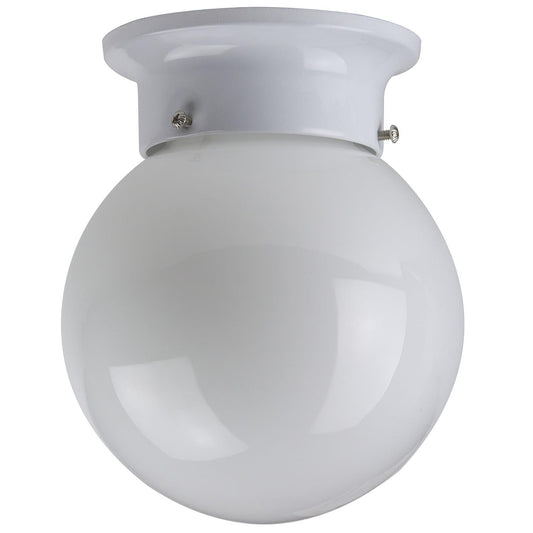 Sunlite 6" Decorative Globe Style Ceiling Fixture, White Finish, White Glass