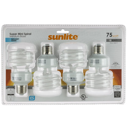 Sunlite SMS18/65K/CD4 18 Watt T2 Spiral Lamp Medium (E26) Base Daylight (4 Pack)