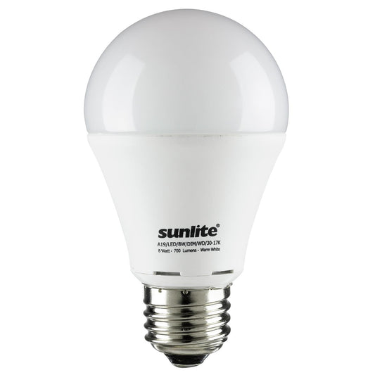 Sunlite LED A19 Hospitality Series 8W (40W Equivalent) Light Bulb Medium (E26) Base, Warm White