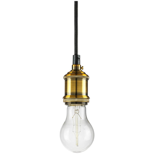 Sunlite Hanging Pendant Vintage Style Fixture, Antique Brass Socket Finish, 42" braided cord