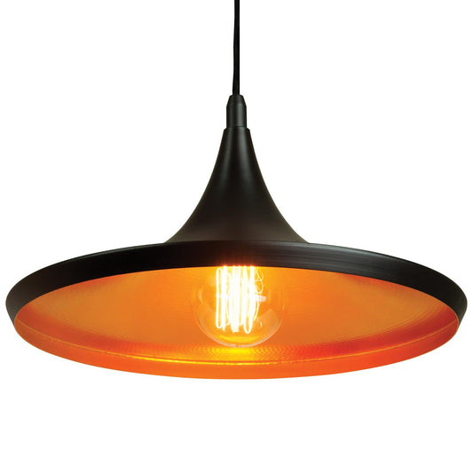 Sunlite 14" Cone Pendant Vintage Antique Style Fixture, Matte Black Finish