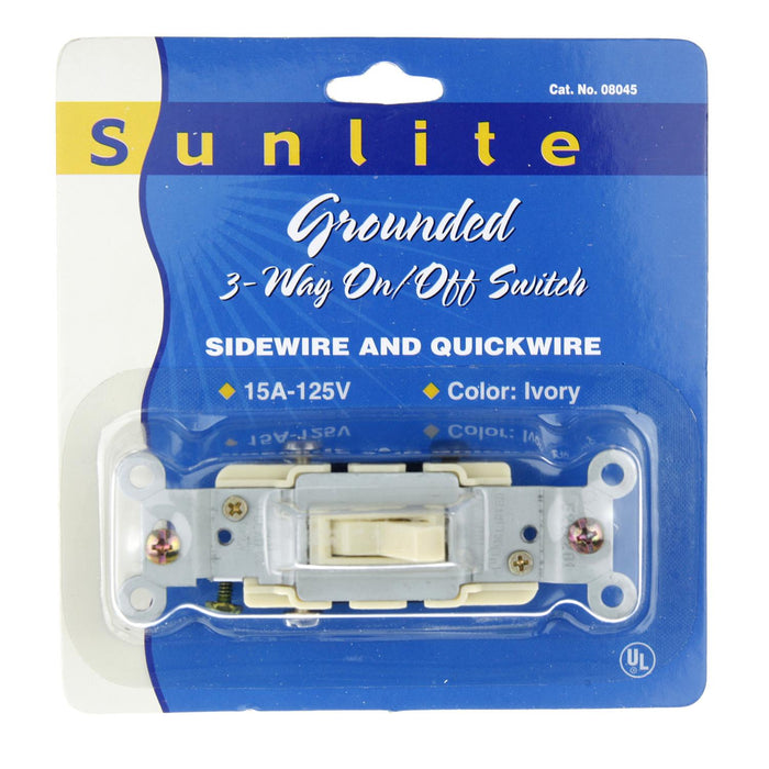 Sunlite E508/CD1 3 Way Grounded Toggle Switch, Ivory