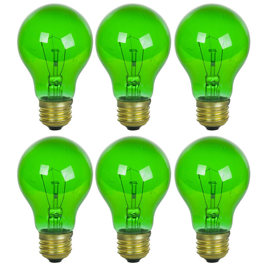 6 Pack of Sunlite 25 watt Transparent Green Colored Incandescent Light Bulb - Parties, Decorative, and Holiday 2,000 Average Life Hours