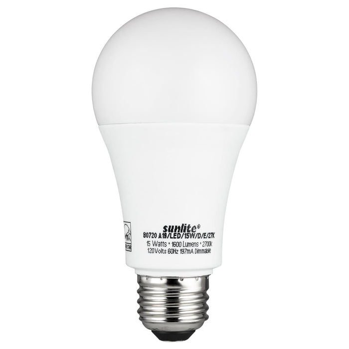 Sunlite A19/LED/15W/D/E/40K Led 15W (100W Equivalent) A19 Light Bulbs, 4000K COOL White Light, Medium (E26) Base
