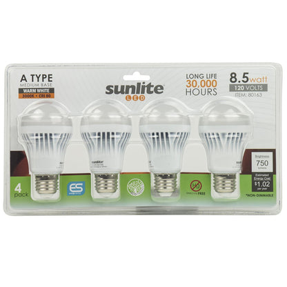 4-Pack Sunlite LED A Type Household 9W (40W Equivalent) Light Bulb Medium (E26) Base, Warm White