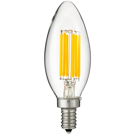 Sunlite 80664-SU LED Filament Chandelier Bulb with Torpedo Tip, 5 Watts (60W Equivalent), Candelabra Base (E12), Clear, Dimmable, 27K - Warm White 1 Pack