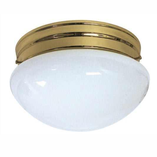 Sunlite 8" Energy Saving Mushroom Style Fixture, Polished Brass Finish, White Glass