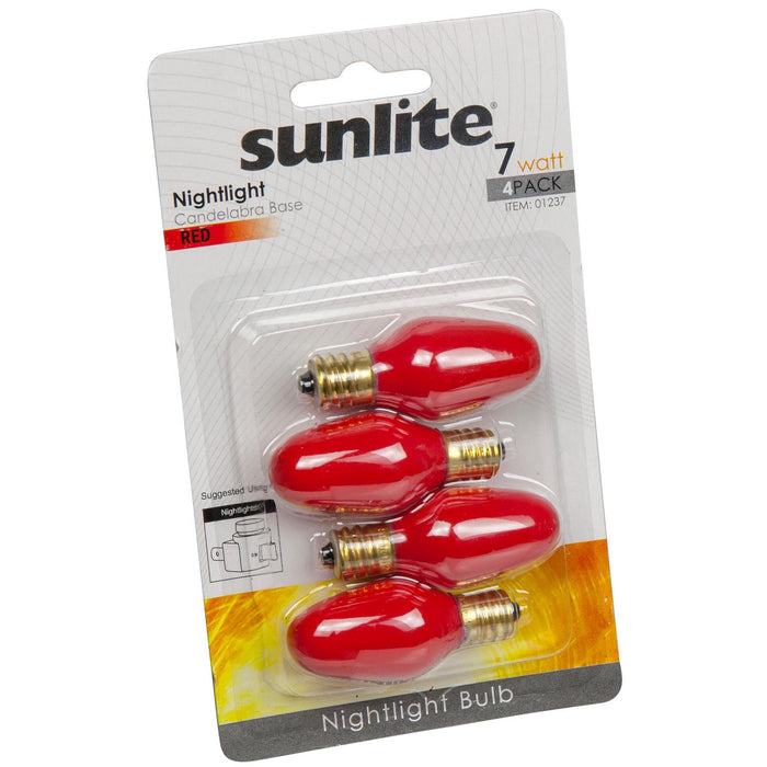 4-Pack Sunlite 7 Watt C7 Colored Night Light, Candelabra Base, Ceramic Red