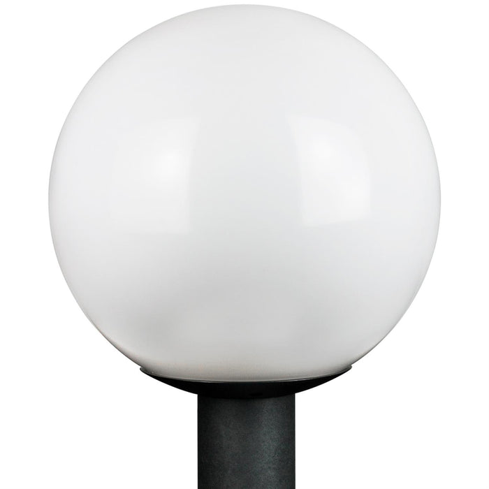Sunlite 12" Decorative Outdoor Neckless Globe Polycarbonate Post Fixture, Black Finish, White Lens, 3" Post Mount (not included)