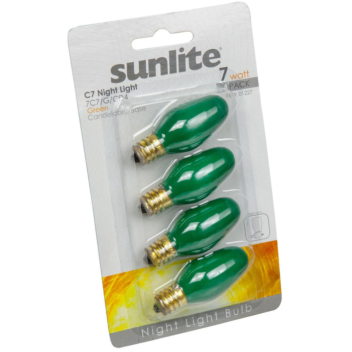 4 Pack Sunlite 7 Watt C7 Colored Night Light, Candelabra Base, Ceramic Green