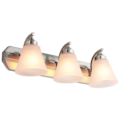 Sunlite 45057-SU Vanity Fixture Three Light 24 Inch, Bell Shaped Frosted Glass, Brushed Nickel Finish