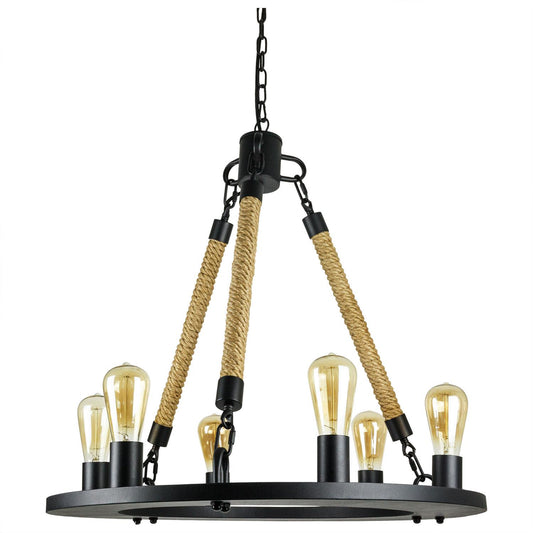 Sunlite Oval Viking Collection Pendant Vintage Antique Style Fixture, Matte Black Finish