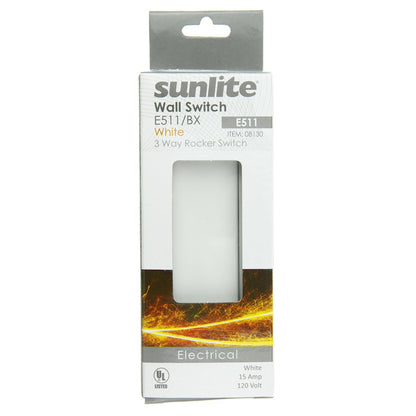Sunlite E511 3 Way Grounded Rocker Switch, White