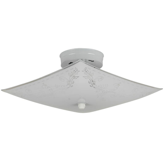 Sunlite 12" Square Glass Style Ceiling Fixture, White Finish, White Glass