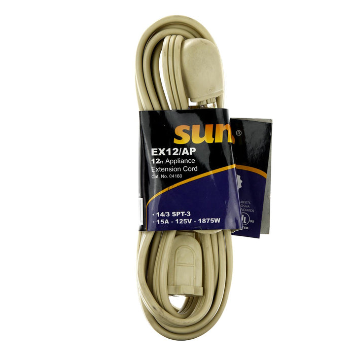 Sunlite EX12/AP Appliance 12-Feet Extension Cord, Grey