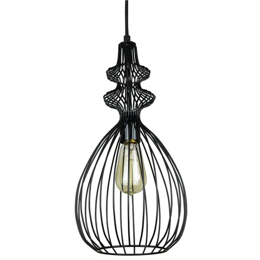 Sunlite Oval Cage Pendant Vintage Antique Style Fixture, Matte Black Finish