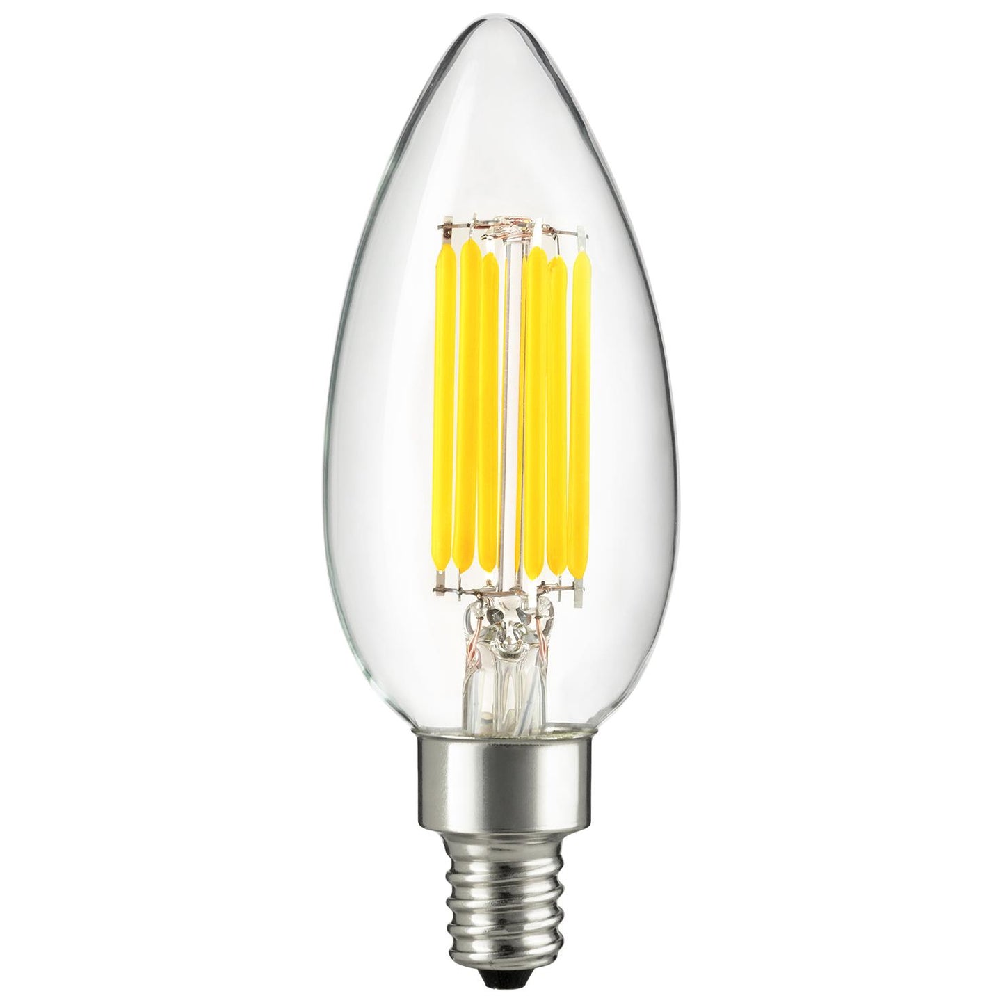 Sunlite CTC/LED/AQ/6W/E12/D/CL/50K LED 6W (60W Equivalent) Clear Filament Torpedo Tip CTC Light Bulbs, 5000K Super White, Candelabra (E12) Base
