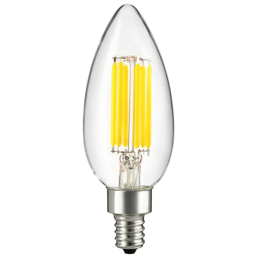 Sunlite CTC/LED/AQ/6W/E12/D/CL/50K LED 6W (60W Equivalent) Clear Filament Torpedo Tip CTC Light Bulbs, 5000K Super White, Candelabra (E12) Base