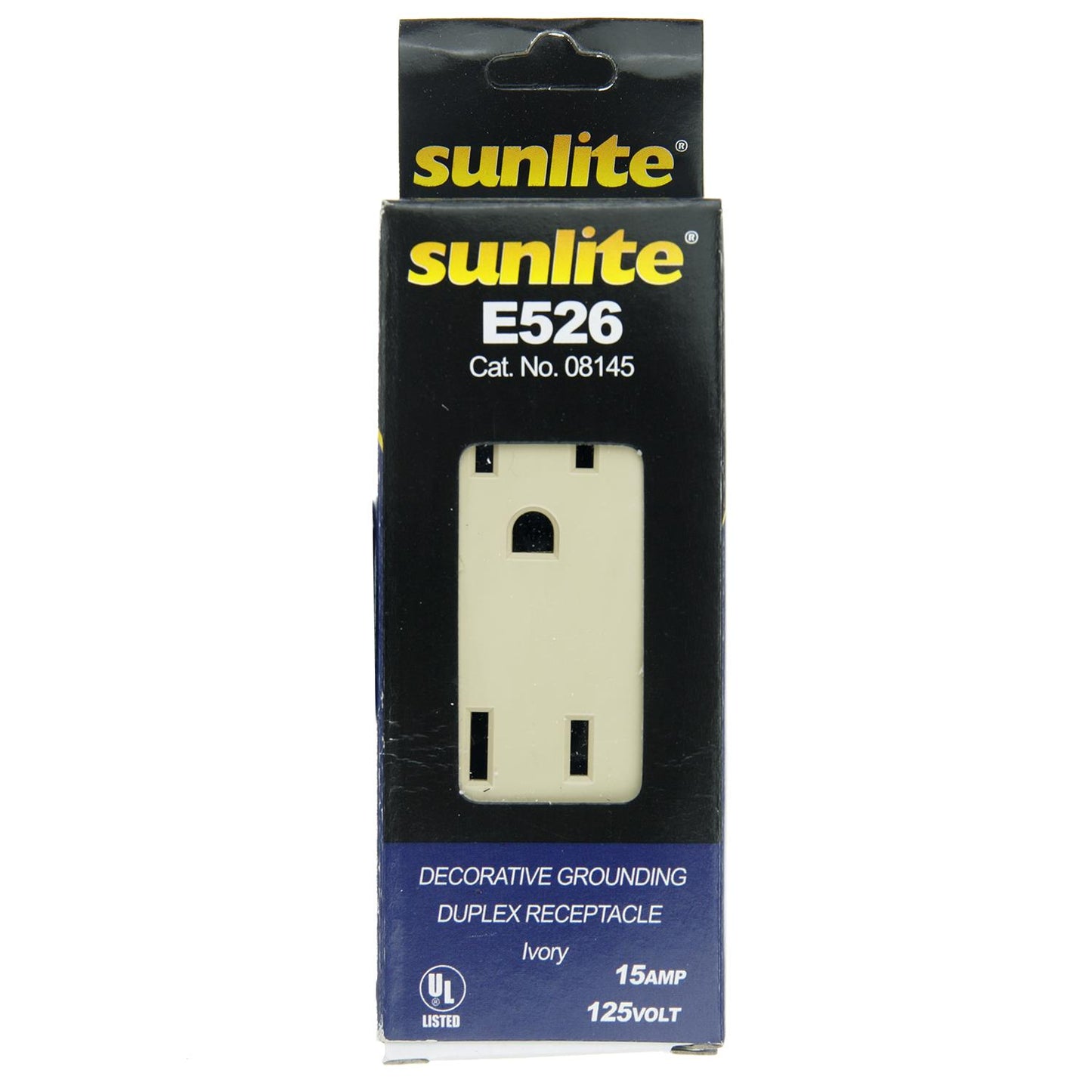 Sunlite E526 15A Decorative Duplex Receptacle, Ivory