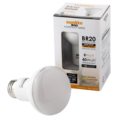 Sunlite LED BR20 Hospitality Series 8W (50W Equivalent) Medium (E26) Base, Warm White