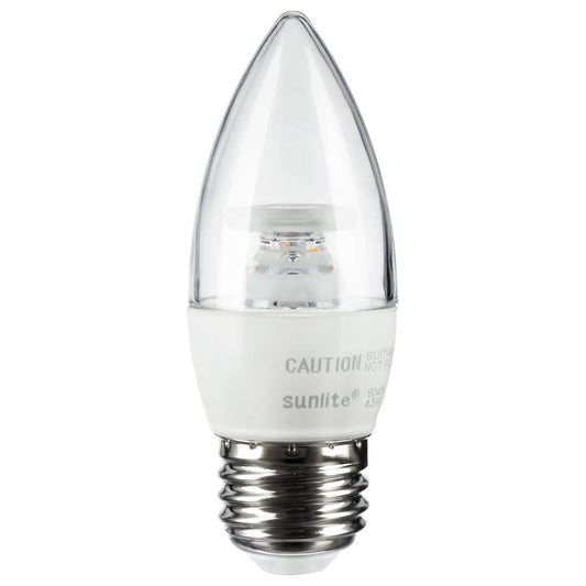 Sunlite ETC/LED/5W/E26/CL/D/ES/27K LED Torpedo Tip Chandelier 5W (40W Equivalent) Light Bulb Candelabra (E12) Base, 2700K Soft White