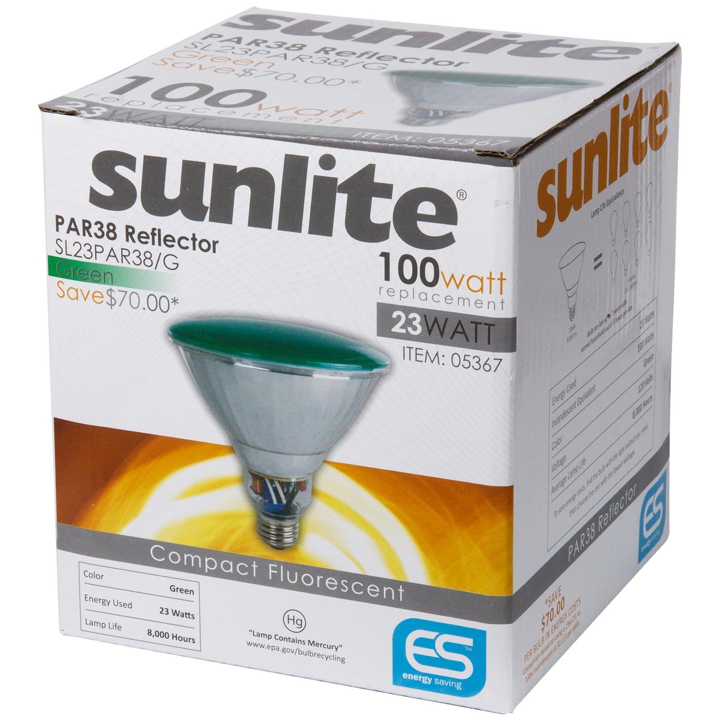 Sunlite 23 Watt Colored PAR38 Reflector, Medium Base, Green