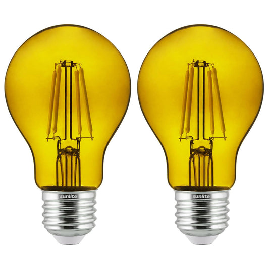 2-Pack Sunlite LED Transparent Yellow A19 Filament Bulbs, 4.5 Watts, Dimmable, UL Listed