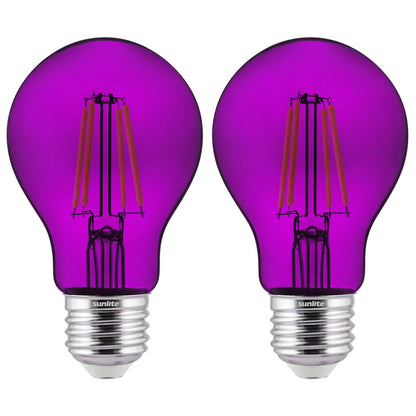 2-Pack Sunlite LED Transparent Purple A19 Filament Bulbs, 4.5 Watts, Dimmable, UL Listed