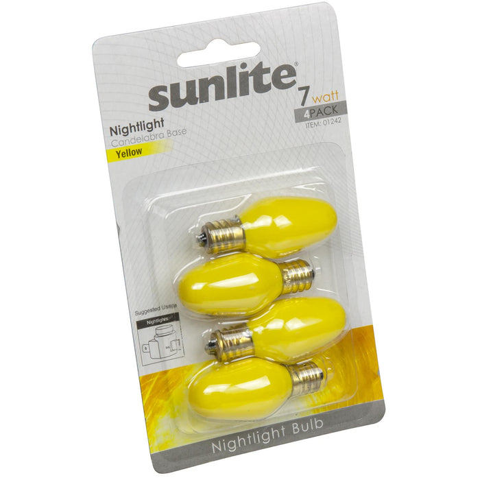 4 Pack Sunlite 7C7/Y/CD4 7 Watt C7 Lamp Candelabra (E12) Base Yellow