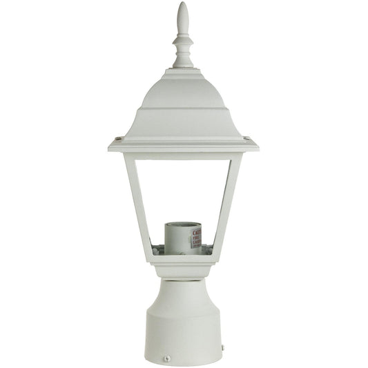 Sunlite Post Mount Decorative Outdoor Fixture, White Powder Finish, Clear Beveled Glass