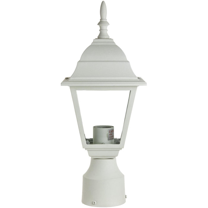Sunlite Post Mount Decorative Outdoor Fixture, White Powder Finish, Clear Beveled Glass