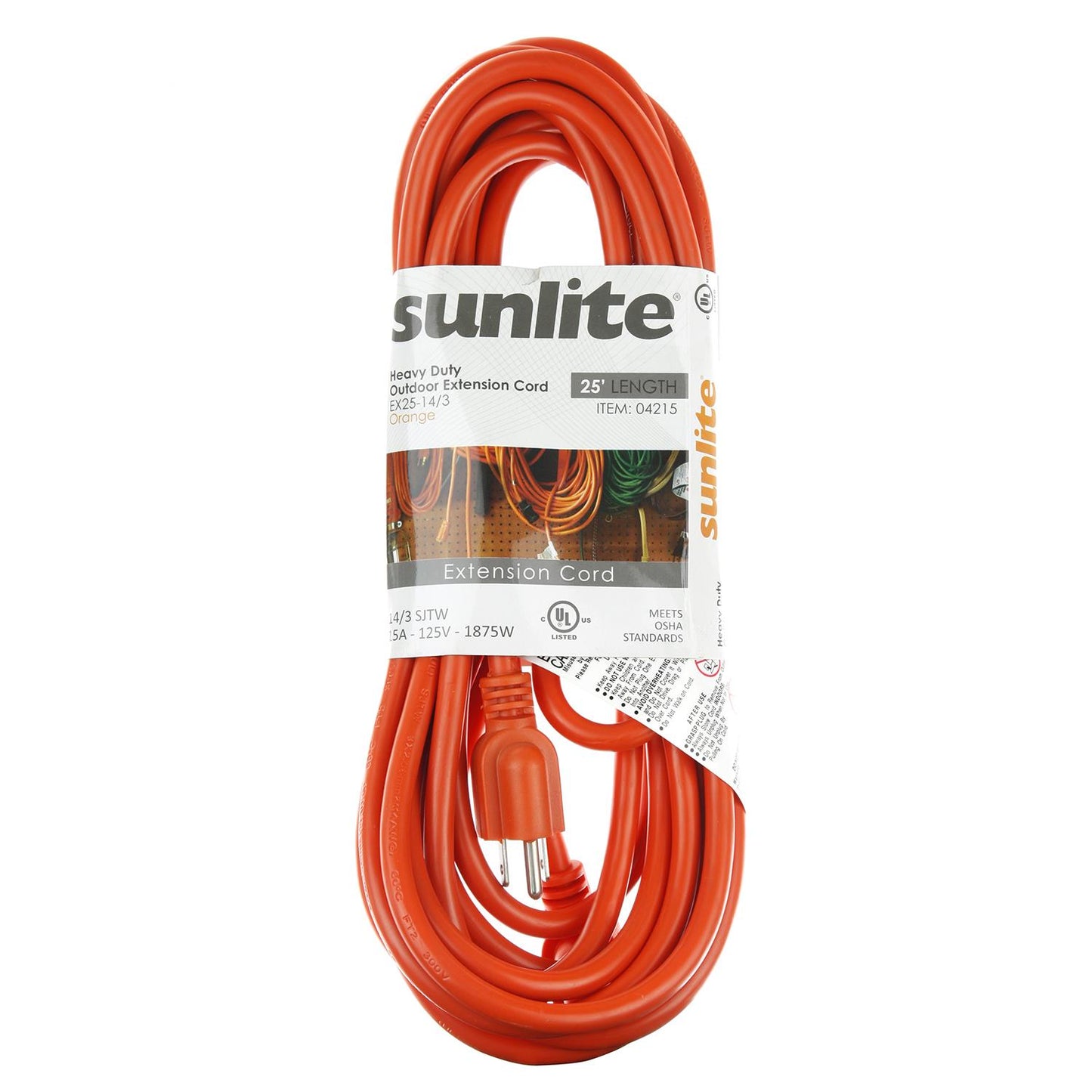 Sunlite EX25-14/3 Heavy Duty 25 Foot Orange Outdoor Extension Cord