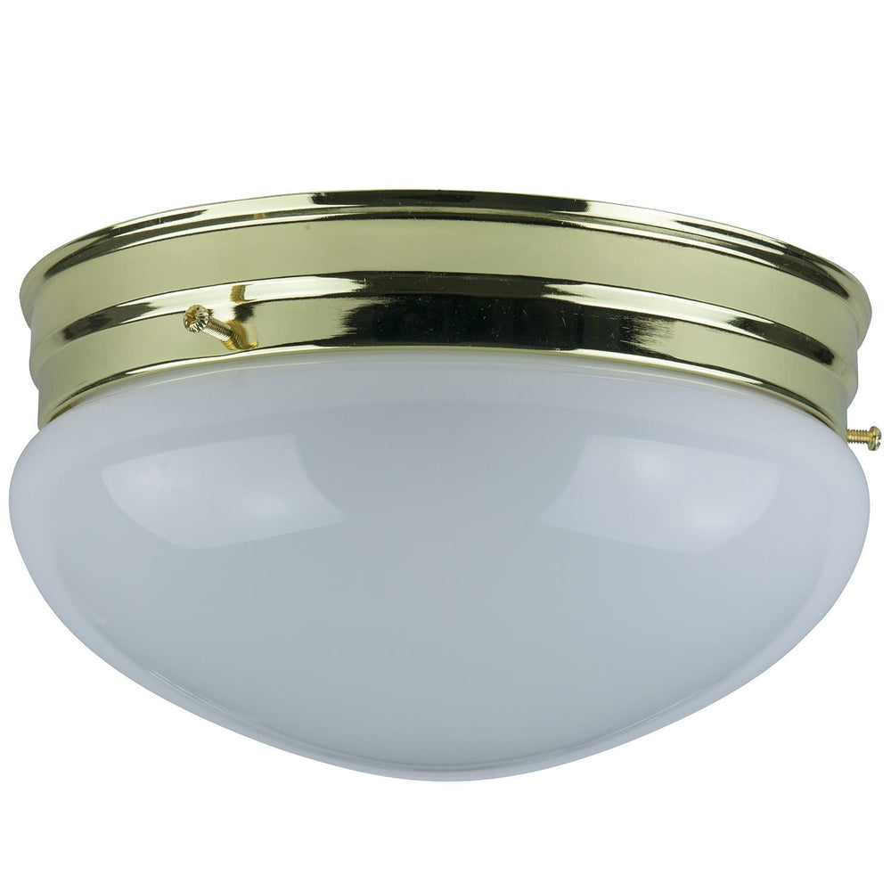 Sunlite 8" Decorative Mushroom Style Ceiling Fixture, Polished Brass Finish, White Glass