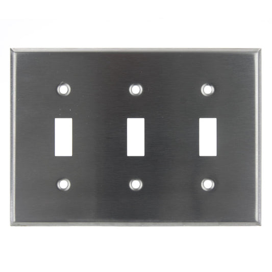 Sunlite E103/S 3 Gang Toggle Switch Plate, Steel