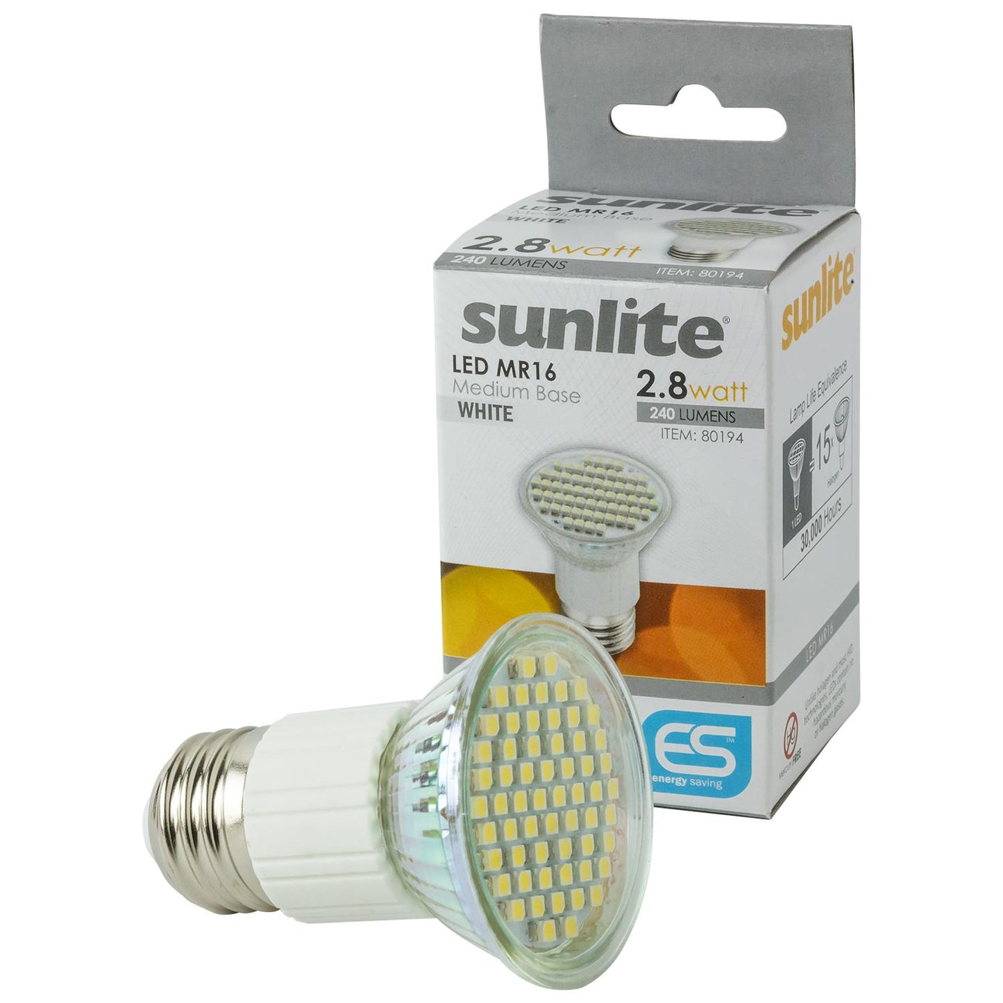 Sunlite LED JDR MR16 Mini Reflector 2.8W (25WW Equivalent) Light Bulb Medium (E26) Base, White