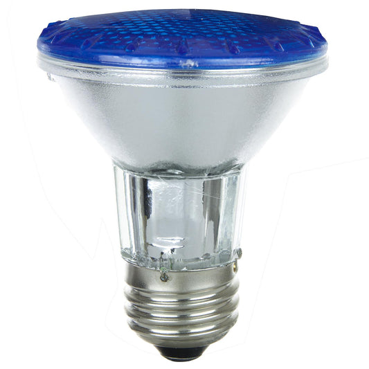 Sunlite 50 Watt, 30° Narrow Flood, Colored PAR20 Reflector, Medium Base, Blue, Halogen