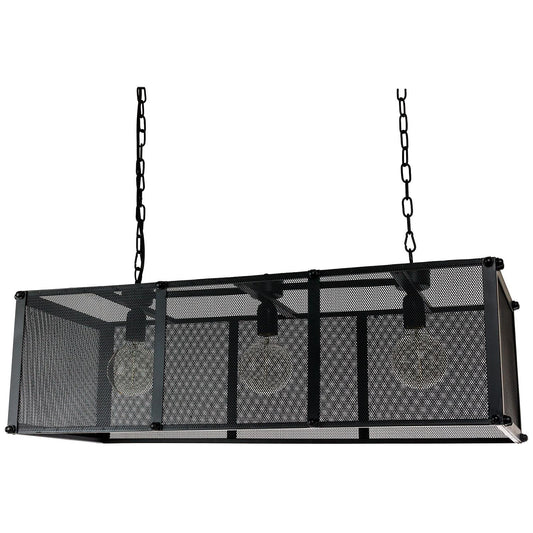 Sunlite Rectangle Net Cage Pendant Vintage Antique Style Fixture, Matte Black Finish