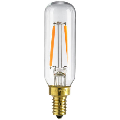 Sunlite T6/LED/AQ/2W/E12/D/CL/27K/85MM LED 2W (15W Equivalent) Clear Filament Styled T6 Decorative Tubular Light Bulbs, Dimmable 2700K Warm White Light, Candelabra (E12) Base
