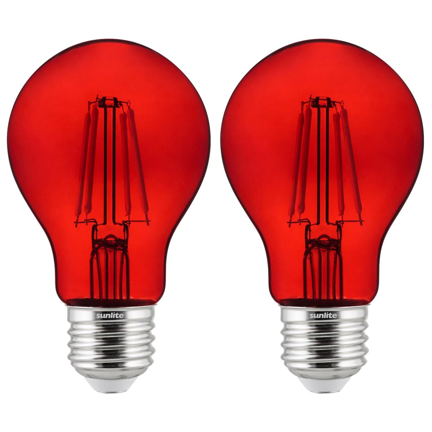 2-Pack Sunlite LED Transparent Red A19 Filament Bulbs, 4.5 Watts, Dimmable, UL Listed